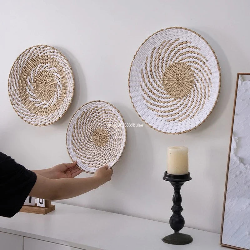 Boho Hand Woven Rattan Wall Basket | Farmhouse Decor