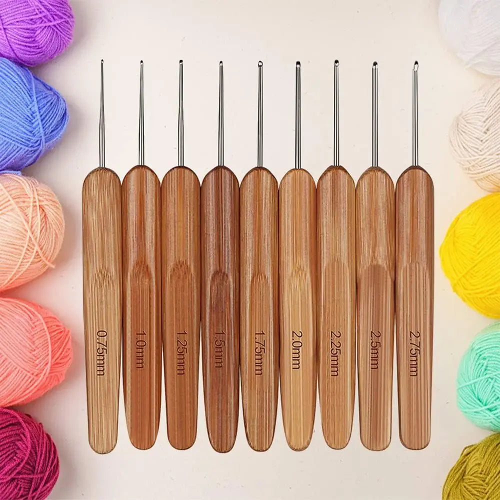 Bamboo Wooden Handle Crochet Hook Hooks Ergonomic Needles Weave Yarn