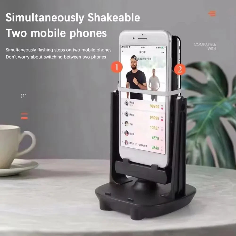 Dual Phone Step Shaker Desk Stand – Auto Pedometer Wiggler