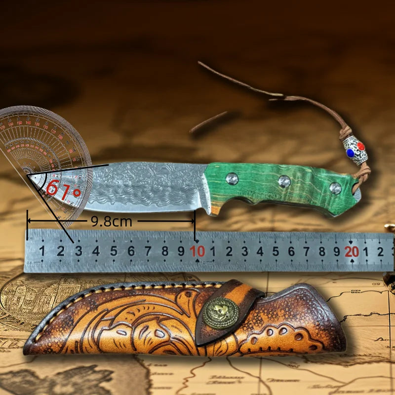 Damascus Steel Hunting Knife – 67-Layer VG10 Fixed Blade