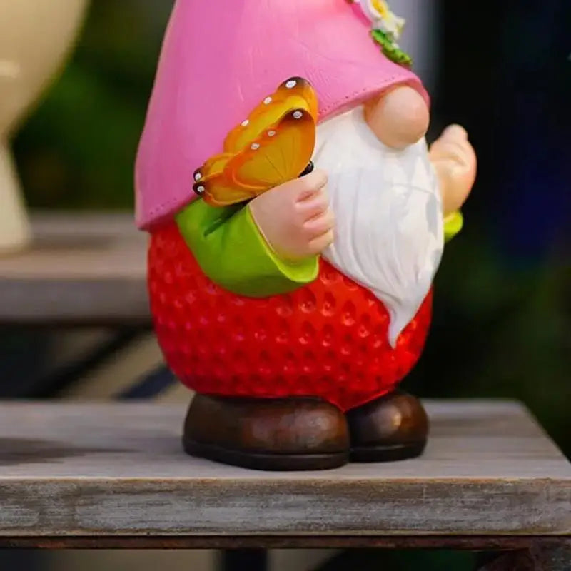 Solar Fruit Gnome Garden Statue – Resin Dwarf Sculpture Light