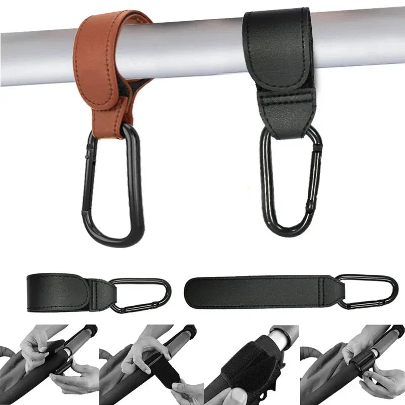 PU Leather Stroller Hooks – Adjustable Bag Hangers, 2 Pack