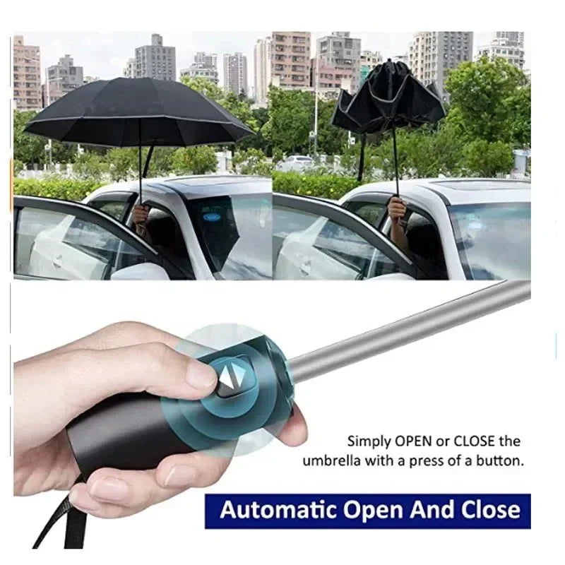 Windproof Reflective Auto Folding UV Umbrella | Compact Parasol
