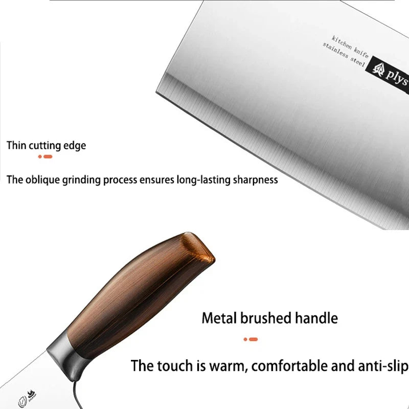 Stainless Steel Butcher Knife – Sharp Chef's Cleaver Wood Handle