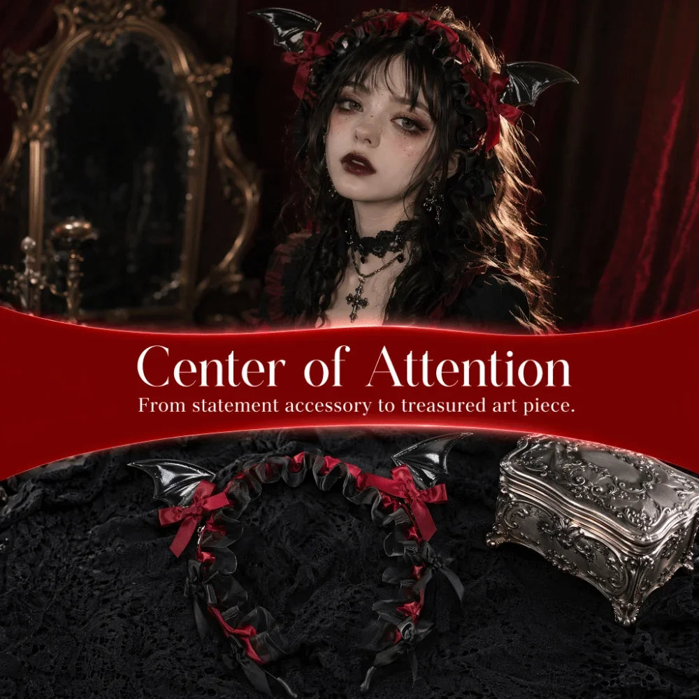 Gothic Bat Ruffle Lace Headband – Punk Bow Cosplay Hair Hoop