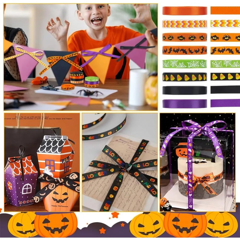 8-Roll Halloween Grosgrain Ribbon Set – 8 Colors 3/8" x 5 Yds