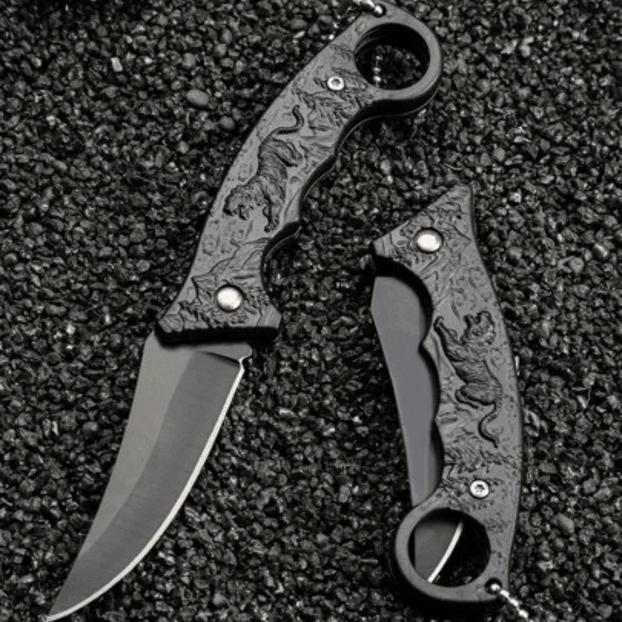Folding Pocket Knife – Tiger Motif Steel Blade EDC Outdoor