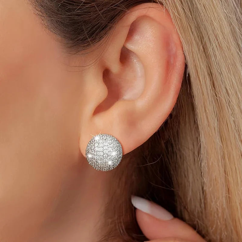 Huitan CZ Half Ball Stud Earrings | Dazzling Cubic Zirconia