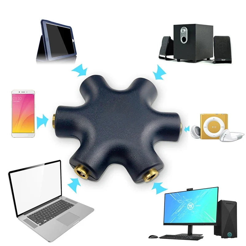 3.5mm Audio Splitter 1 Male to 5 Female Headphone Jack Adapter