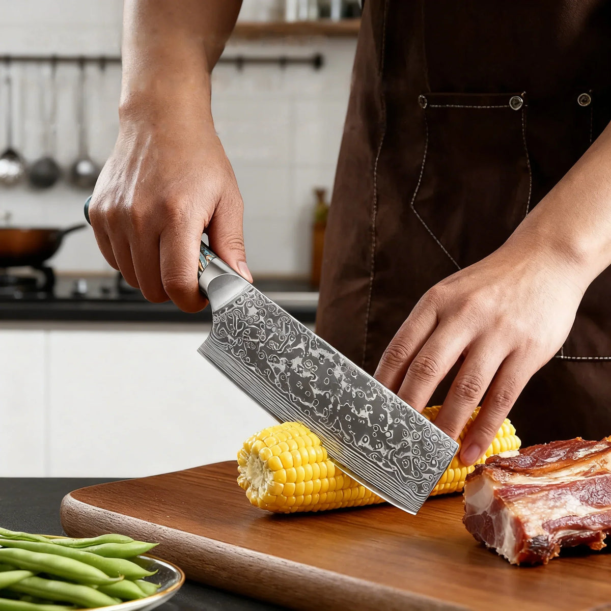 67-Layer Damascus Steel Nakiri Kitchen Knife – Sharp & Durable