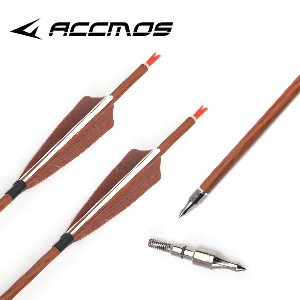 6 Wood Skin Carbon Arrows Spine 400 500 550 600 700 Real Feather