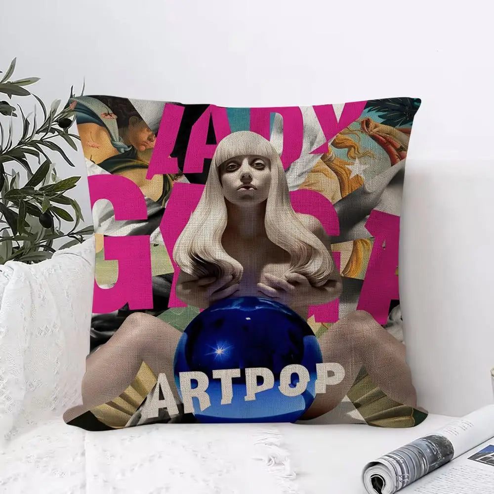 Lady Gaga Linen Cushion Cover | Breathable Pillowcase Hidden Zipper