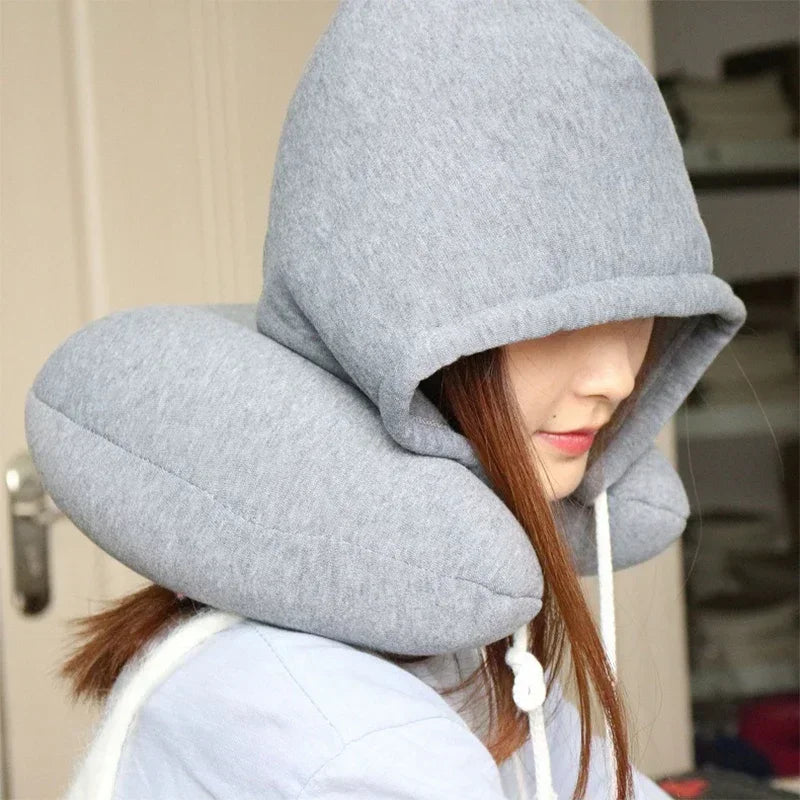 Memory Foam U-Shape Travel Neck Pillow | Hooded Cushion