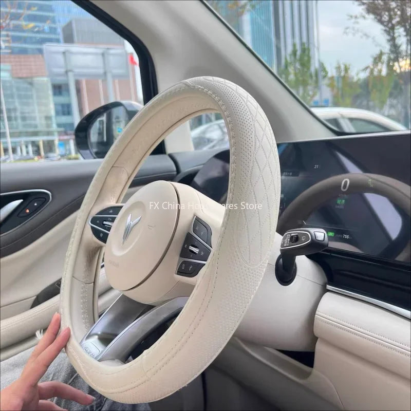 Napa Leather Perforated Steering Wheel Cover Non-slip Breathable