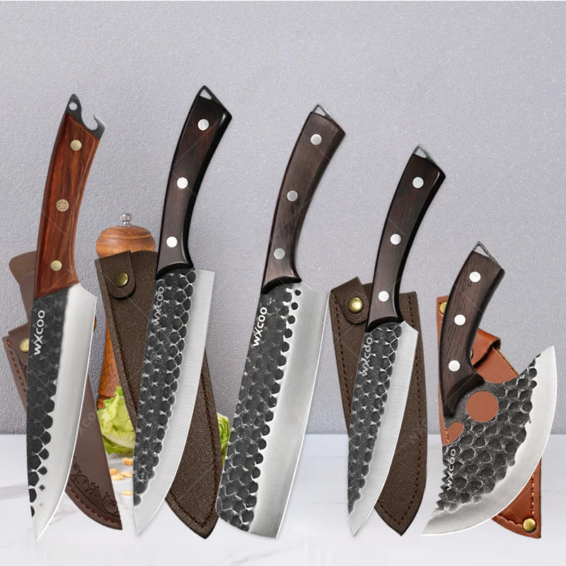 Hand Forged Hammered Chef's Knife Set – Stainless Steel
