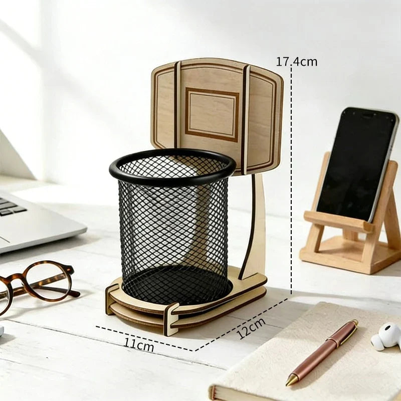Wooden Multi-functional Assembled Basketball Hoop Pen Holder