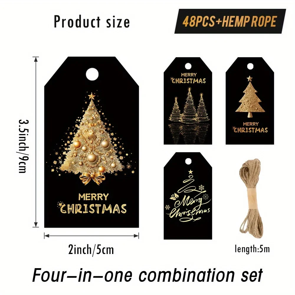48 PCS Black Gold Gift Tags with Hemp Rope | Party & Wrapping