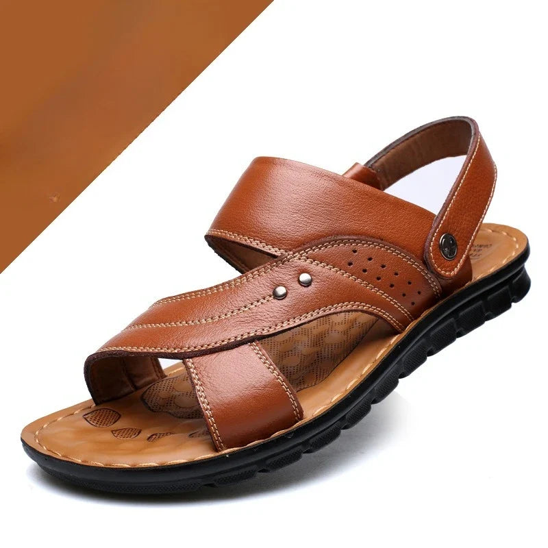 Men's Roma Leather Sandals – Non-Slip Thick-Sole Beach Shoes