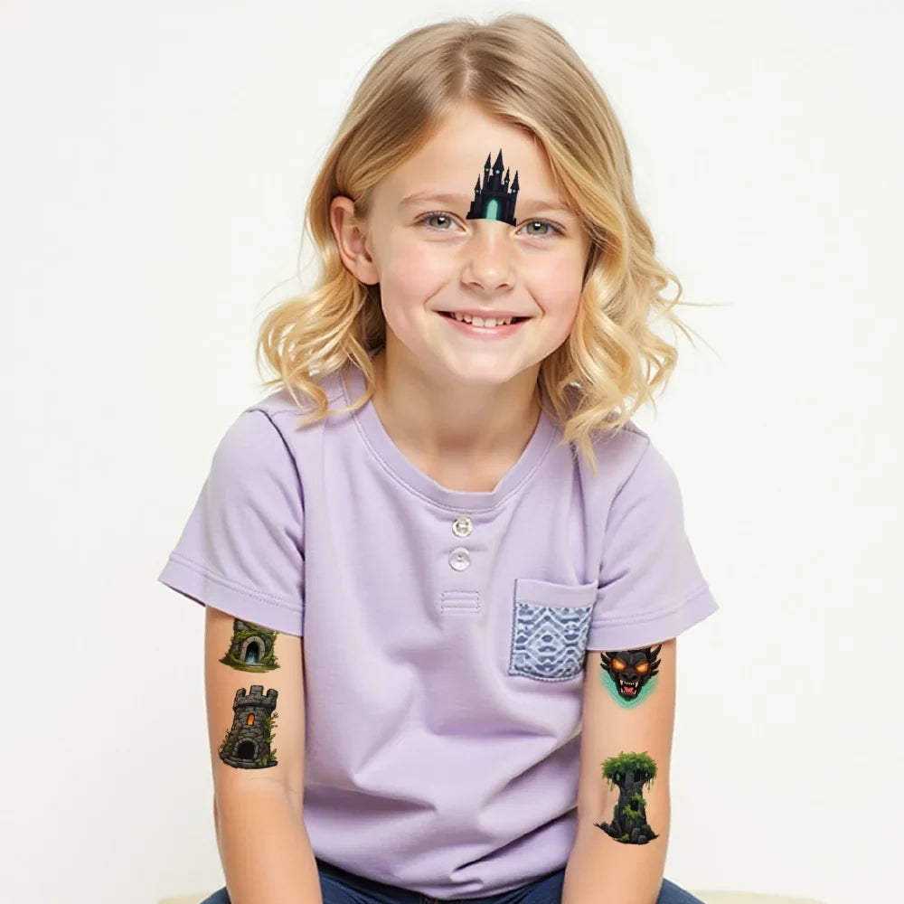 54pcs Fantasy Castle & Tree Temporary Tattoos – Waterproof Stickers
