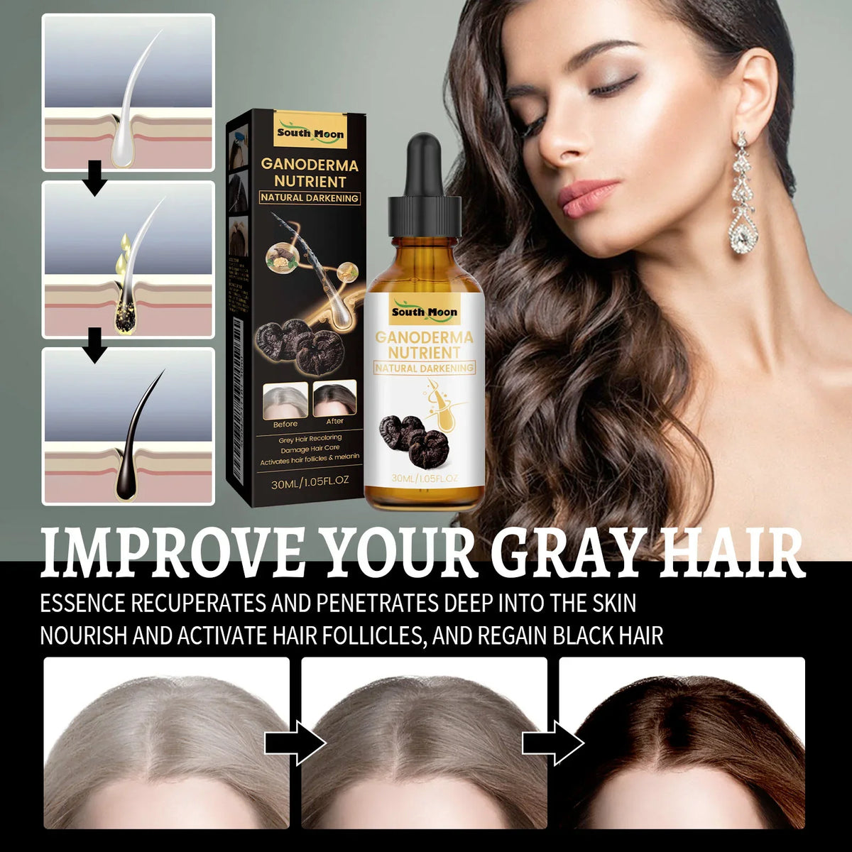 1 2 Black Ganoderma Lucidum Hair Liquid Repairing White Strengthen