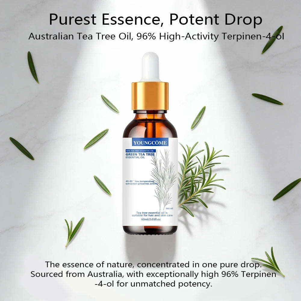 YOUNGCOME Pure Tea Tree Essential Oil Green Infused Natural Hair Skin