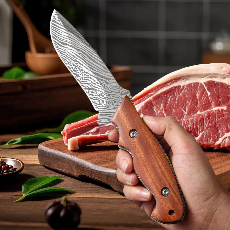 Damascus Pattern Kitchen Knife – D2 Steel Multi-Purpose Boning