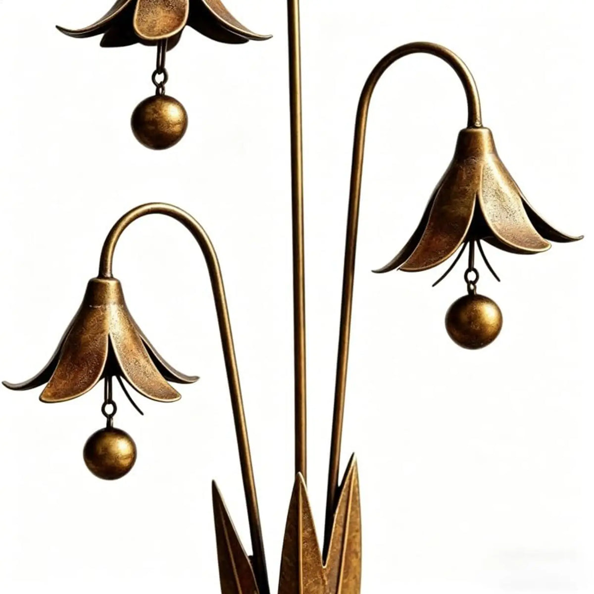 Metal Flower Garden Stake with Bell | Decorative Yard Lawn Art