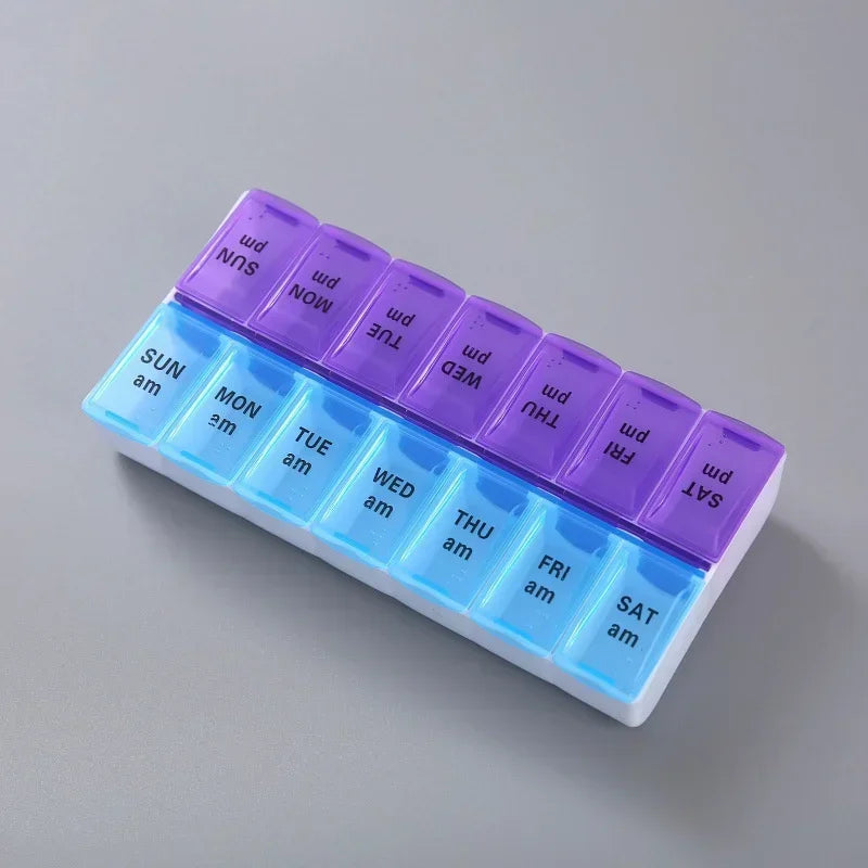 7-Day Weekly Pill Organizer – 14-Grid Travel Medicine Box