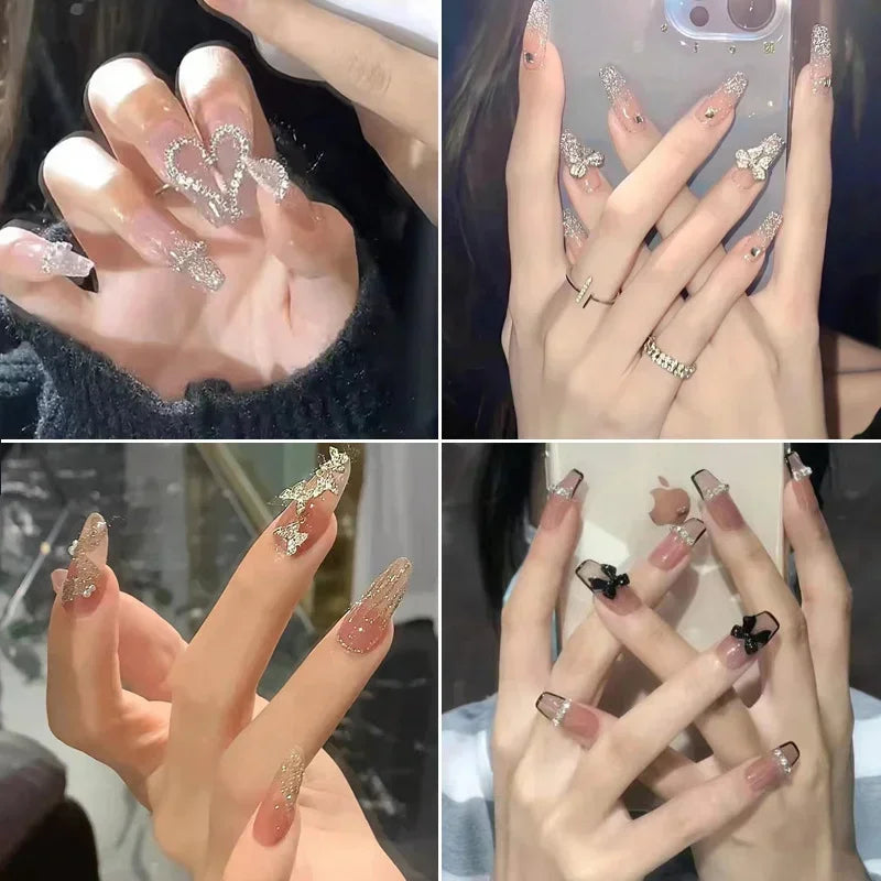 Pink Butterfly Press-On Nails | Long Full Cover False Nail Set