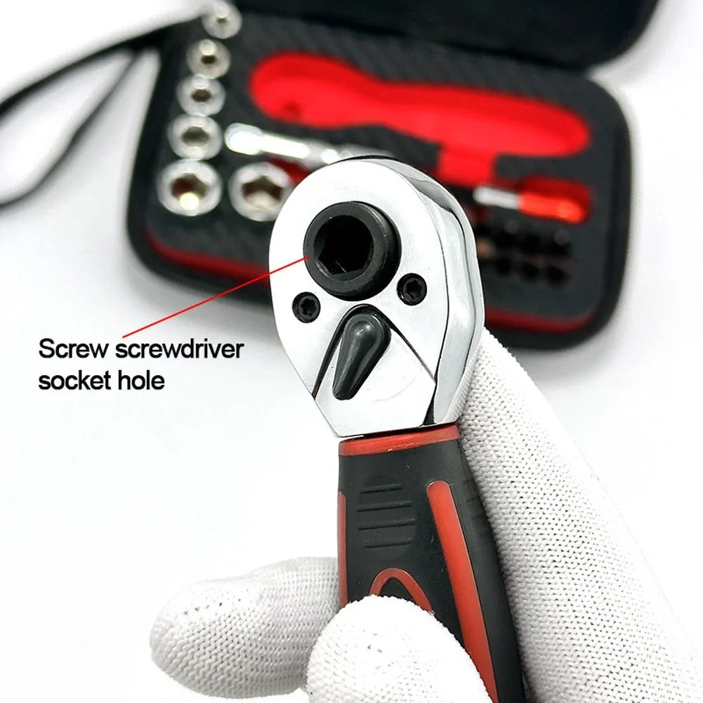 29-Pc 1/4" Dual-Drive Ratchet Socket Wrench Set | Auto Repair Kit