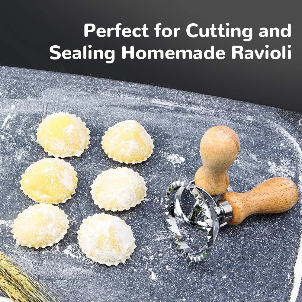 Ravioli Stamp Maker & Cutter Set with Roller Wheel | Wooden Handle