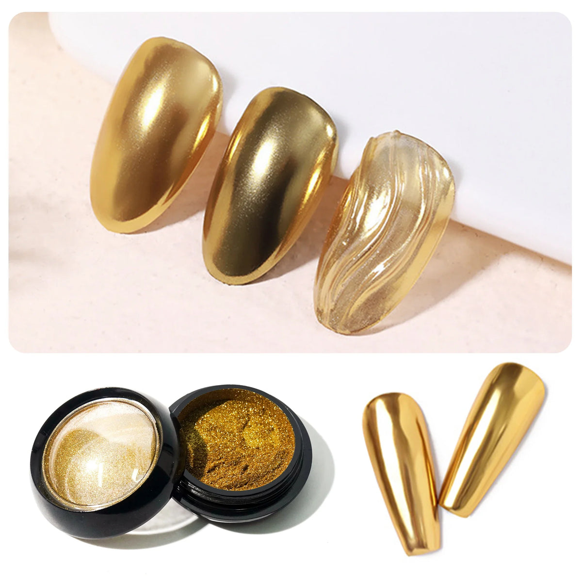 Metallic Chrome Mirror Nail Powder – Gold, Silver & Glitter