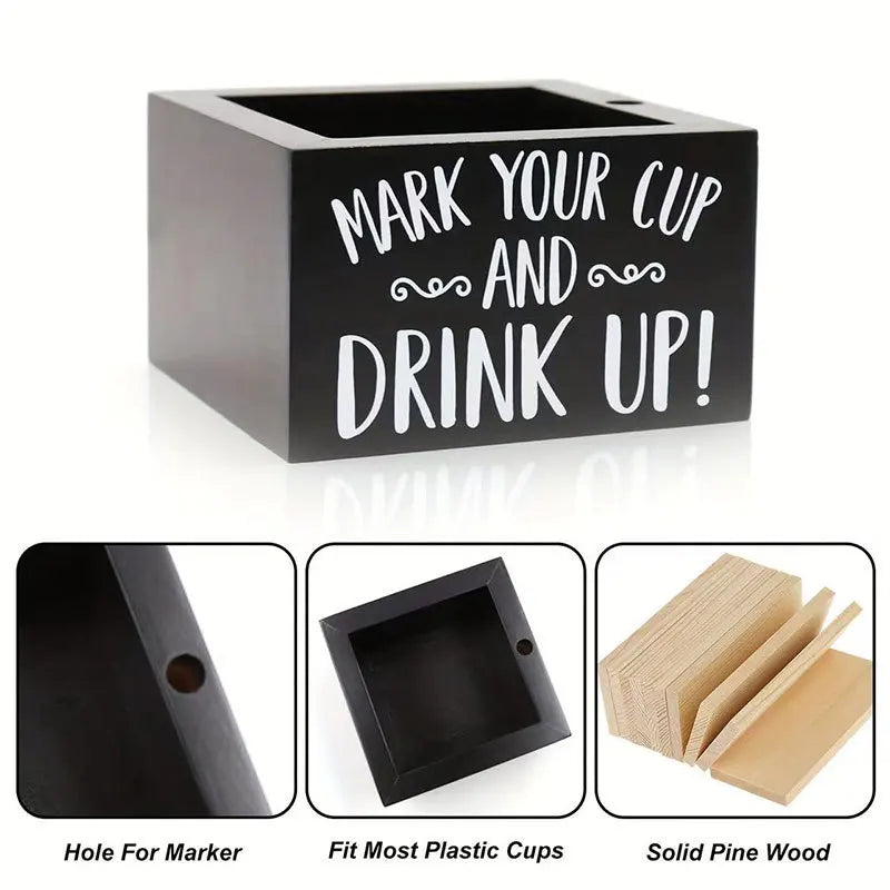 Disposable Cup Holder Marker Slot Mark Drink Up Dispenser Wooden