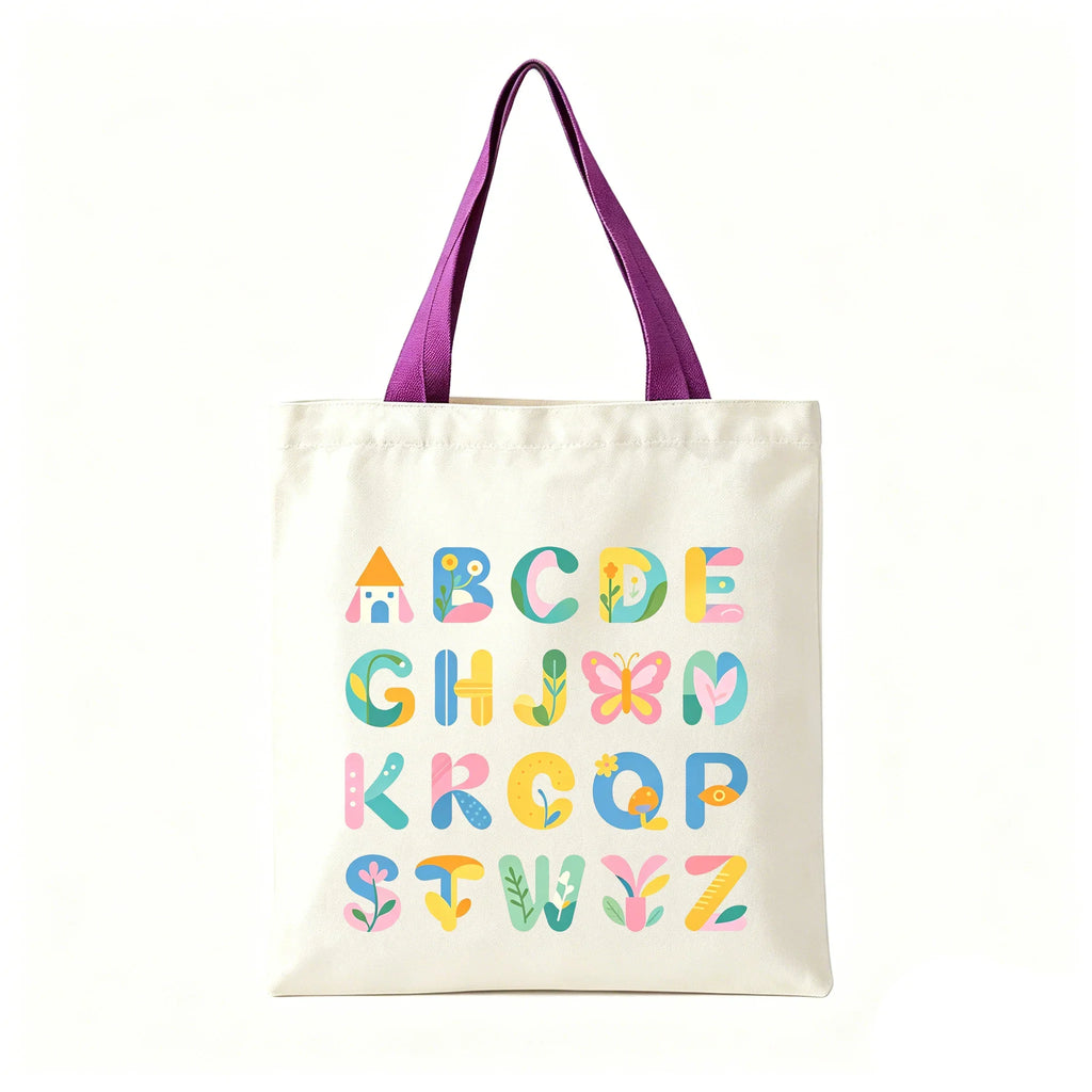 Colorful ABC Print Canvas Tote Bag Large Eco Reusable Shoulder
