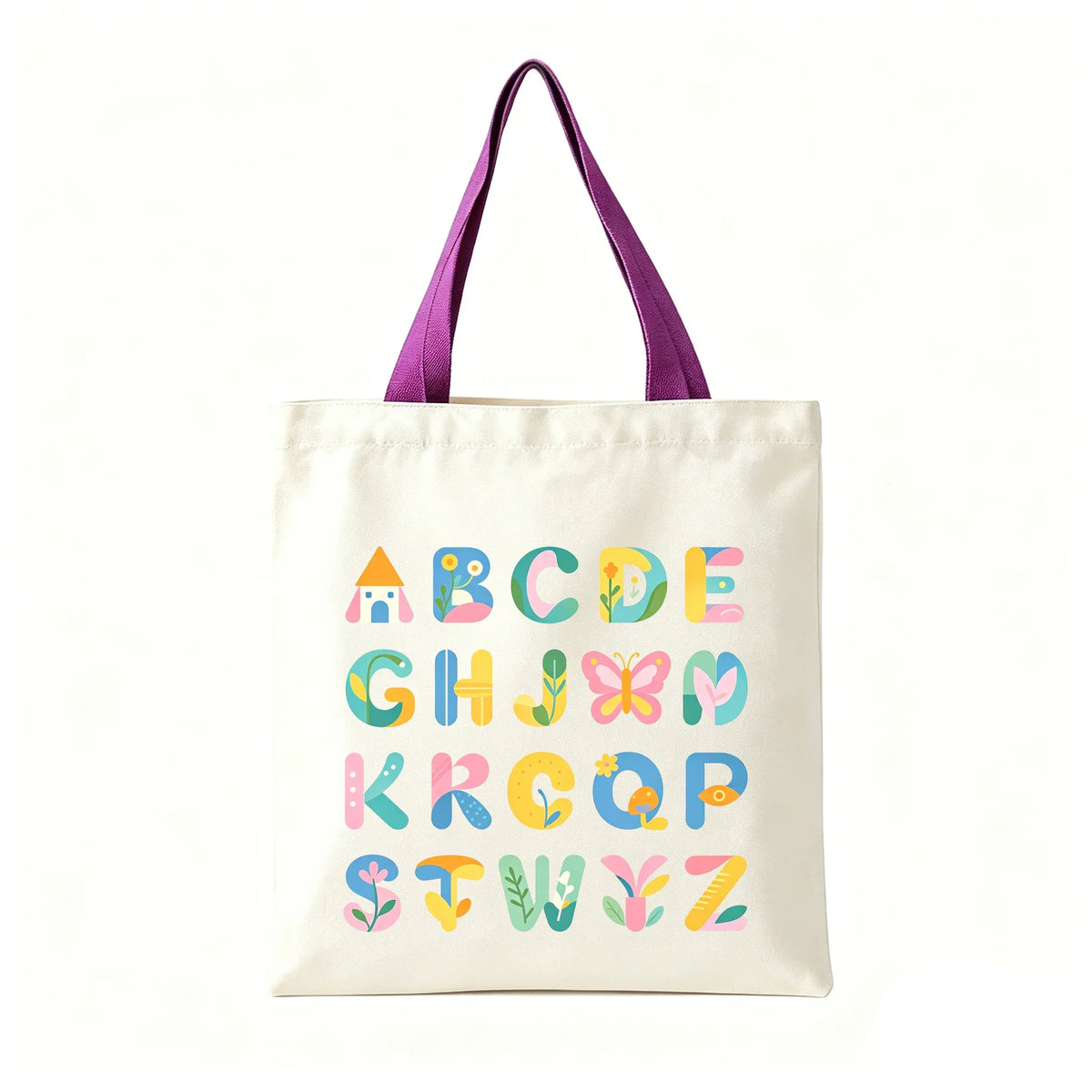 Colorful ABC Print Canvas Tote Bag Large Eco Reusable Shoulder