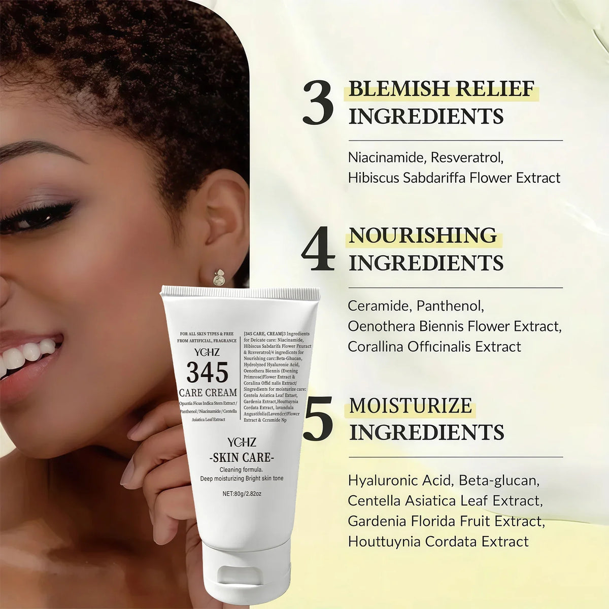 YCHZ 345 Night Face Cream – Hydrating & Brightening 80g