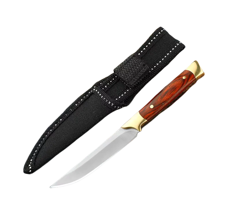 Steel Fixed Blade Utility Knife with Sheath – Wood Handle