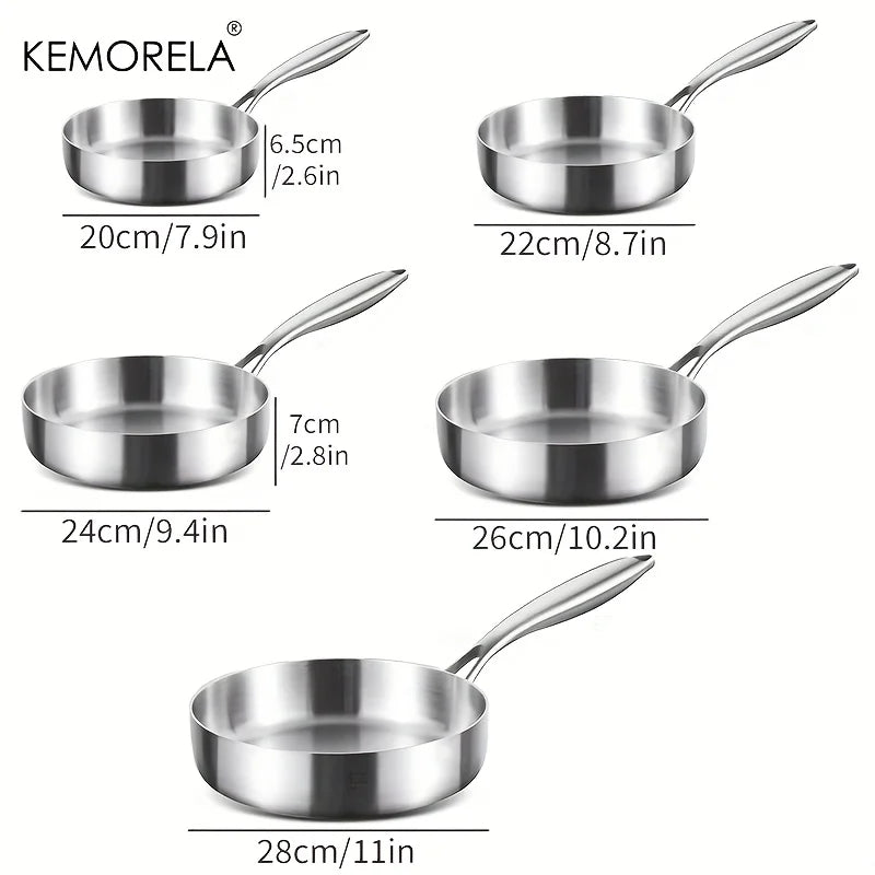KEMORELA 316 Stainless Steel Uncoated Frying Pan 20–28cm