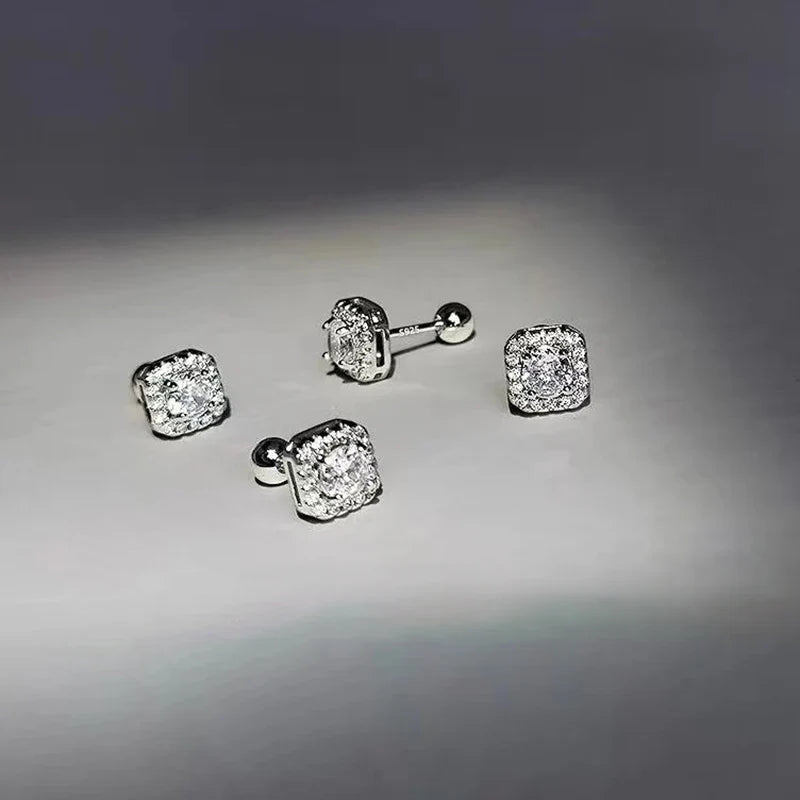 Hip Hop Moissanite Stud Earrings – Unisex Stainless Steel