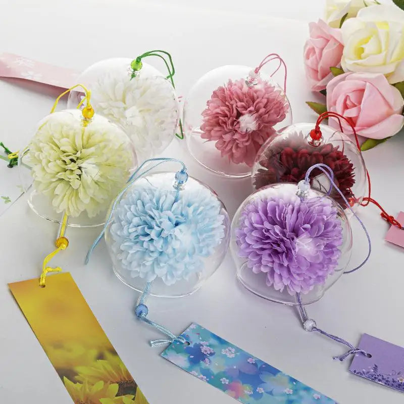 Japanese Glass Wind Chime with Artificial Flower | Home Decor