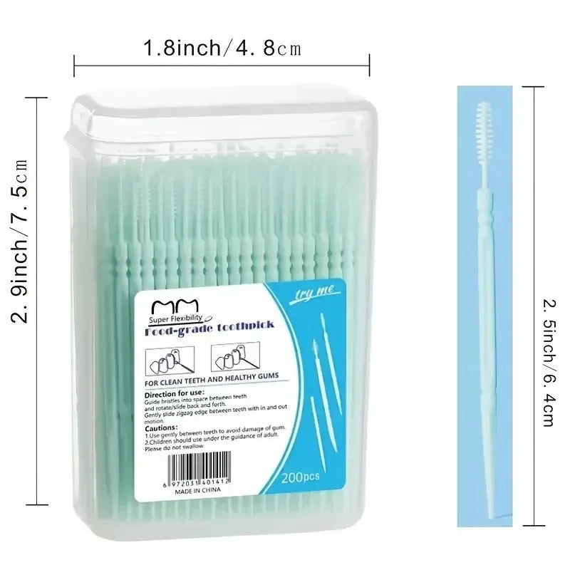 200-Pack Double-Ended Plastic Toothpicks & Interdental Brush