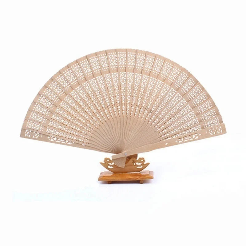 Sandalwood Folding Hand Fan 20cm – Hollow Wooden Carved Fan