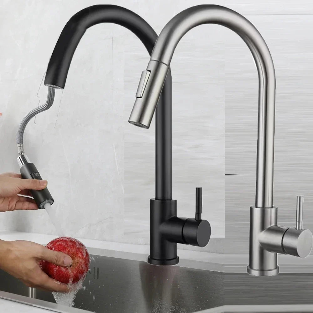 Pull-Out Kitchen Faucet Single Hole | Chrome & Black Mixer Tap