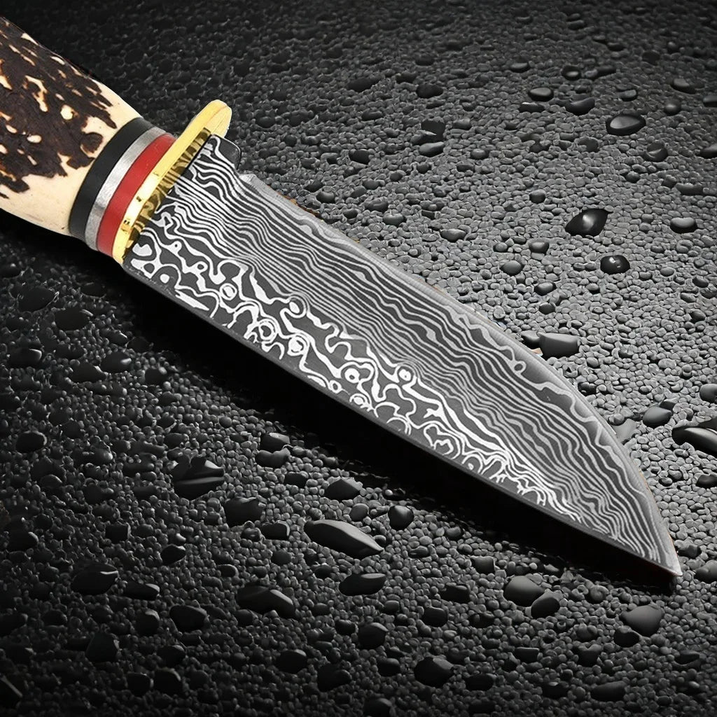 Fixed Blade Outdoor Knife – Bone Handle, Damascus, 58–60HRC D3