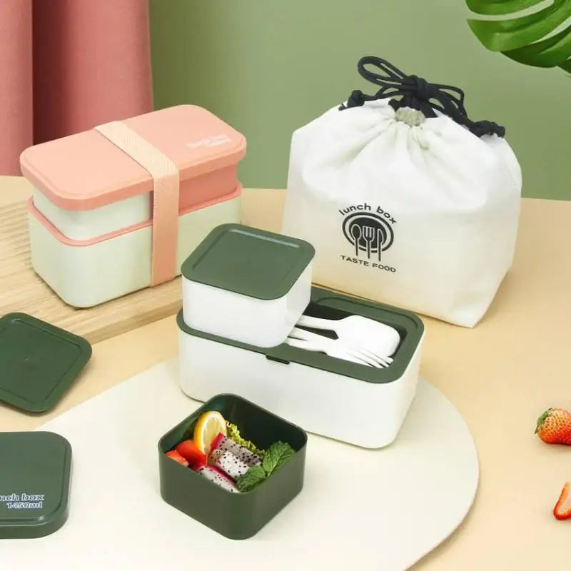 Japanese Stackable Bento Box with Cutlery | Microwave Safe