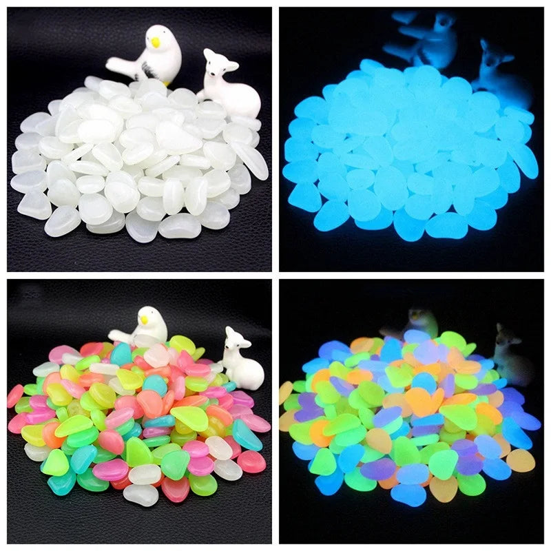 100 Glow in the Dark Pebbles – Luminous Garden & Aquarium Stones