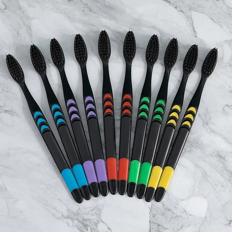 10-Pack Bamboo Charcoal Soft Toothbrushes | Eco-Friendly Travel