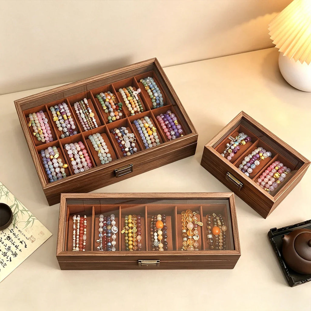 Wooden Bracelet Multi Slot Jewelry Storage Box Velvet Lined Bead