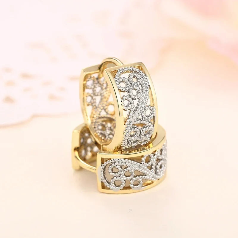 Huitan Two-Tone Hollow Hoop Earrings | Women's Fashion Jewelry