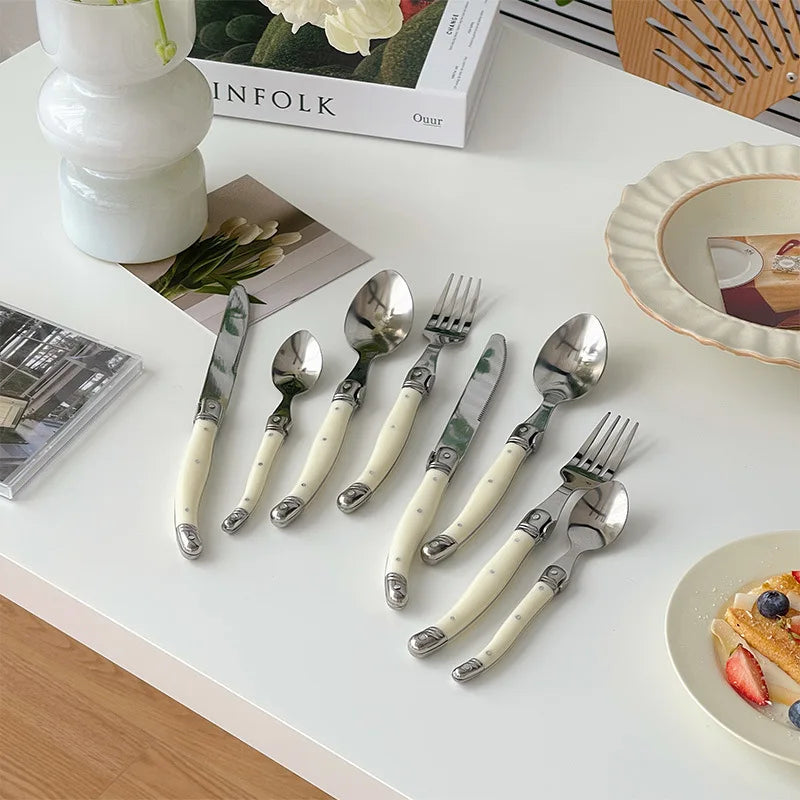 6-Piece Laguiole Stainless Steel Cutlery Set – Knives Forks Spoons